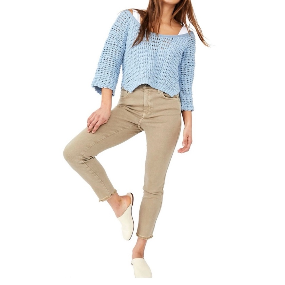 Free People Sage Green High Rise Skinny Jeggings Raw Hem Ankle Size 24 NWT